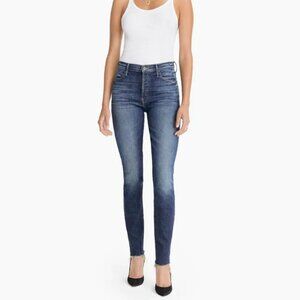 MOTHER The Stunner Fray Skinny High Rise Jean Buttonfly Roasting Nuts Blue